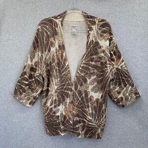 Chico's Women's Cardigan Size 3 Brown Tan Metallic Open Front 3/4 Sleeve Size XL
